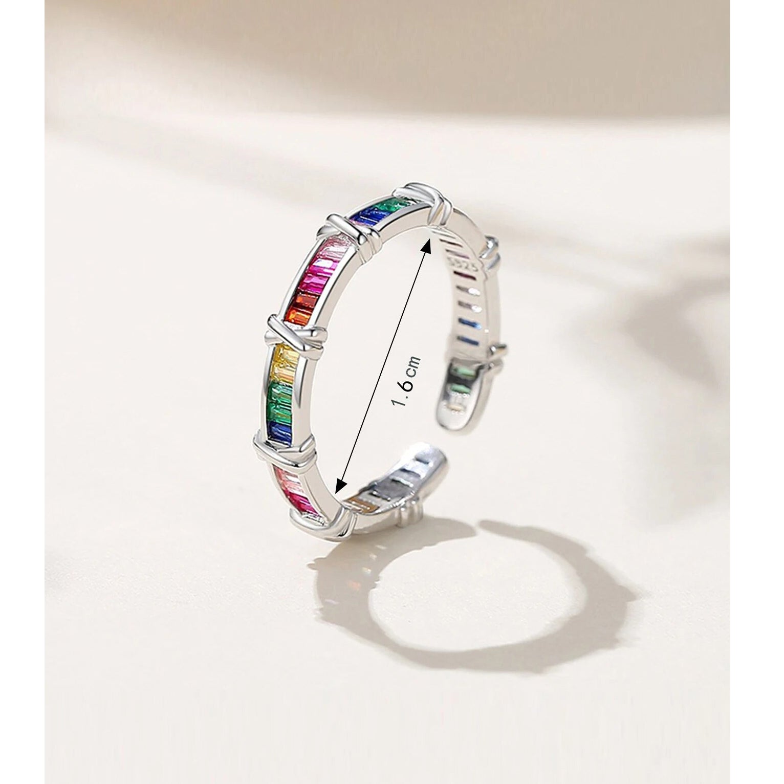Rainbow Multi Color Silver Anti Tarnish Free Size Adjustable Ring Bulk