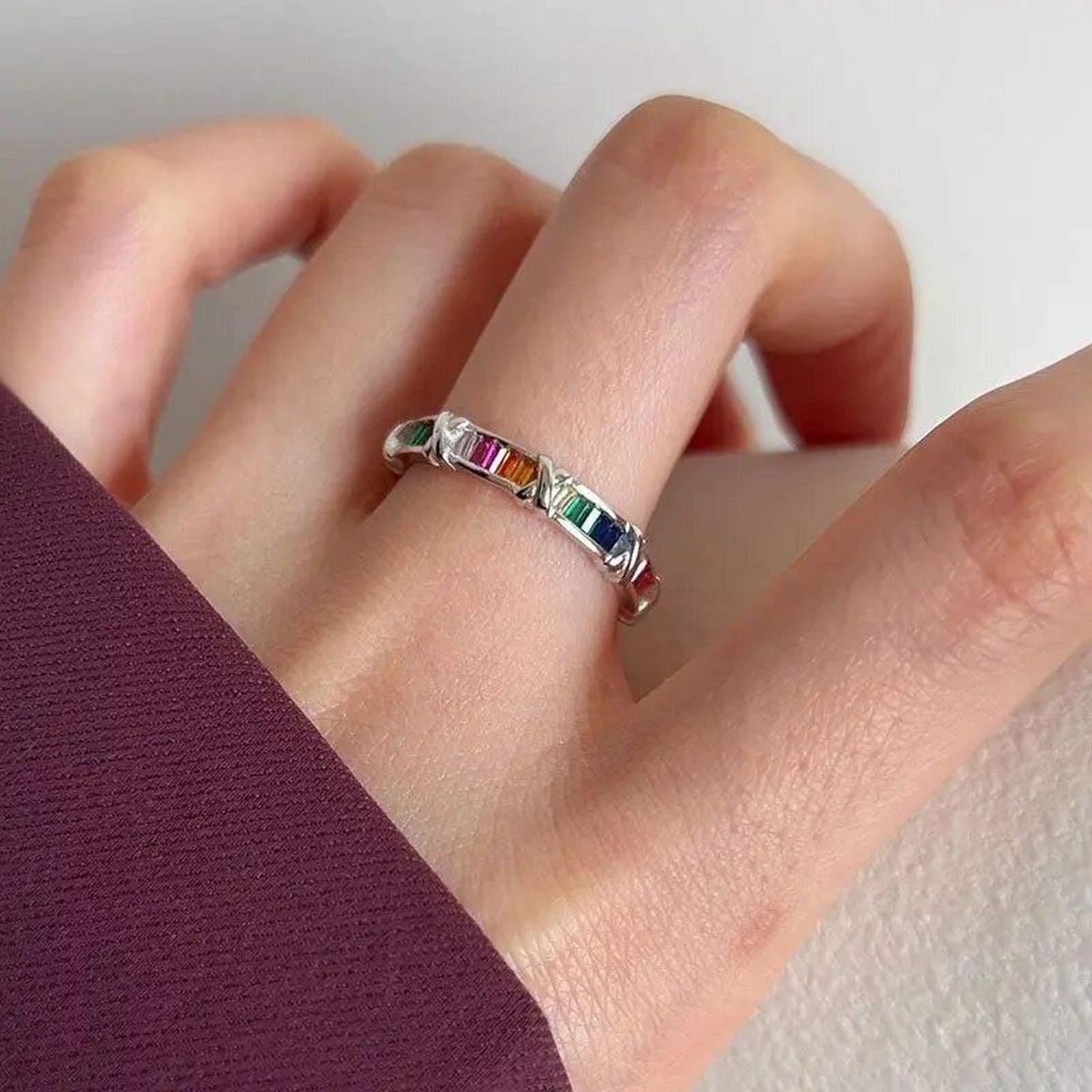 Rainbow Multi Color Silver Anti Tarnish Free Size Adjustable Ring Bulk