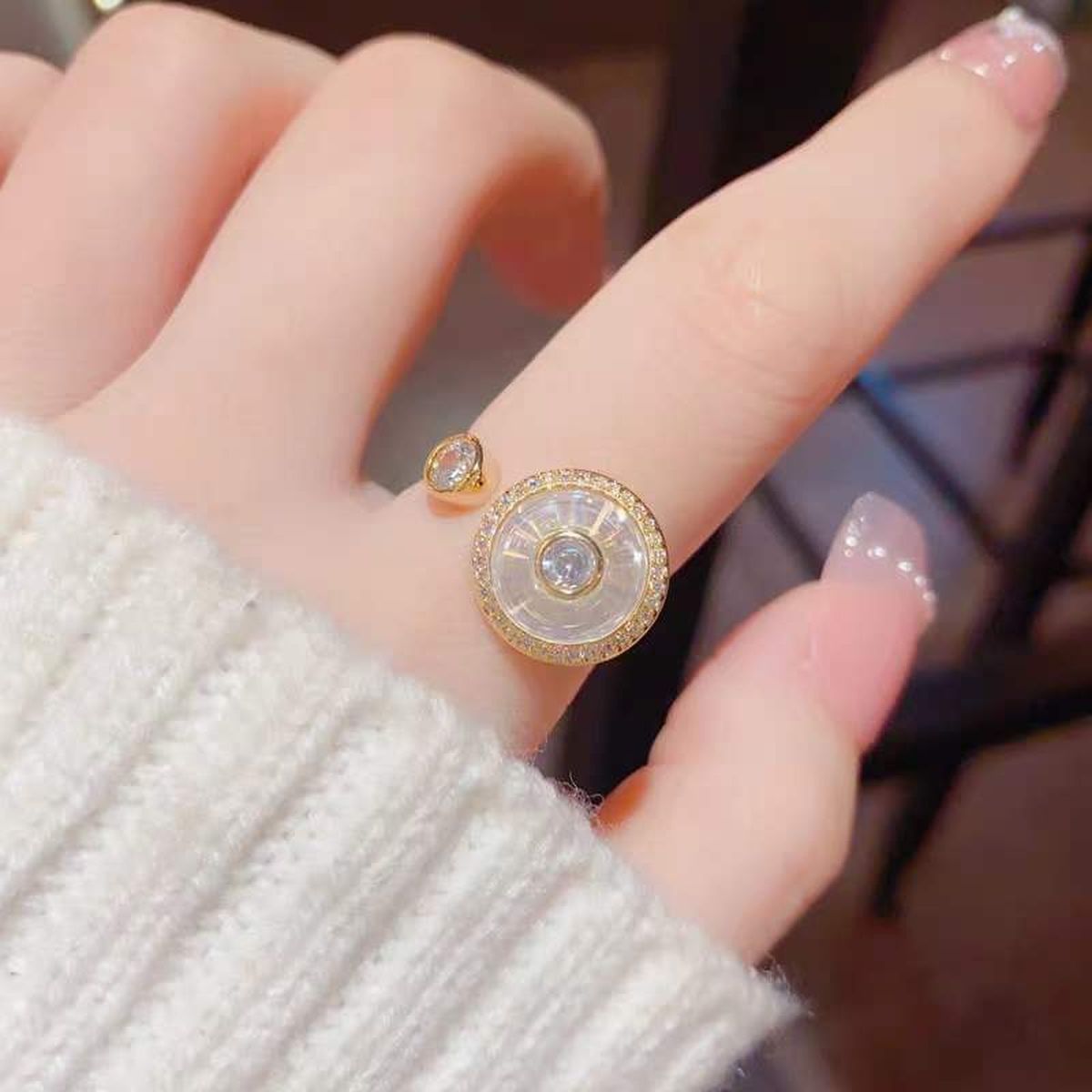 Revolving Flower Baguette CZ 18K Gold Free Size Open Back Ring Bulk