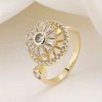 Revolving Flower Baguette CZ 18K Gold Free Size Open Back Ring Bulk