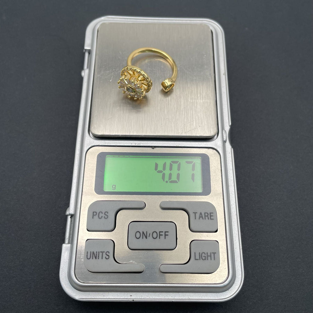Revolving Flower Baguette CZ 18K Gold Free Size Open Back Ring Bulk
