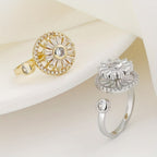 Revolving Flower Baguette CZ 18K Gold Free Size Open Back Ring Bulk