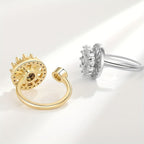 Revolving Flower Baguette CZ 18K Gold Free Size Open Back Ring Bulk