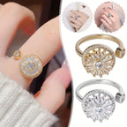 Revolving Flower Baguette CZ 18K Gold Free Size Open Back Ring Bulk