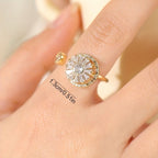 Revolving Flower Baguette CZ 18K Gold Free Size Open Back Ring Bulk
