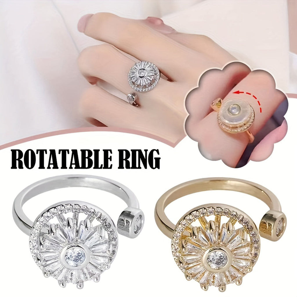 Revolving Flower Baguette CZ 18K Gold Free Size Open Back Ring Bulk