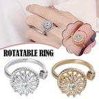 Revolving Flower Baguette CZ 18K Gold Free Size Open Back Ring Bulk