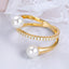 Dual Pearl Cubic Zirconia 18K Gold Free Size Open Back Ring Women Bulk