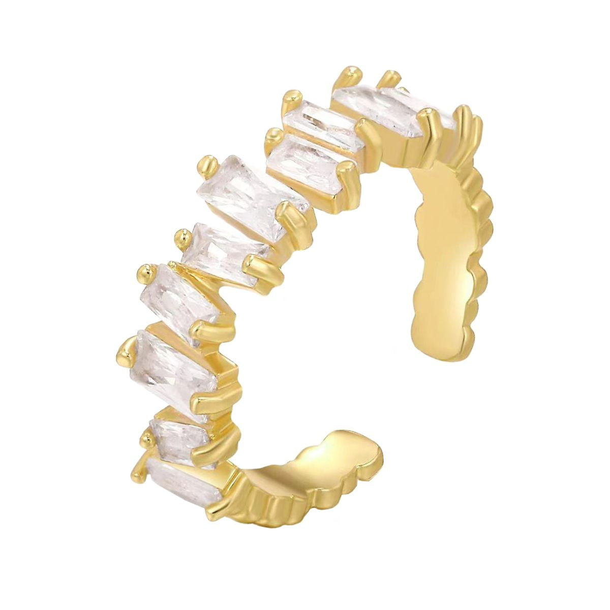 Eternity Baguette CZ 18K Gold Free Size Open Back Ring Bulk