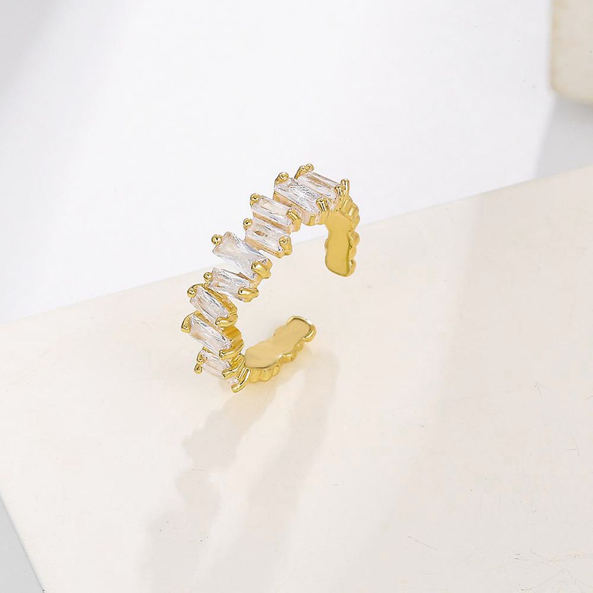 Eternity Baguette CZ 18K Gold Free Size Open Back Ring Bulk