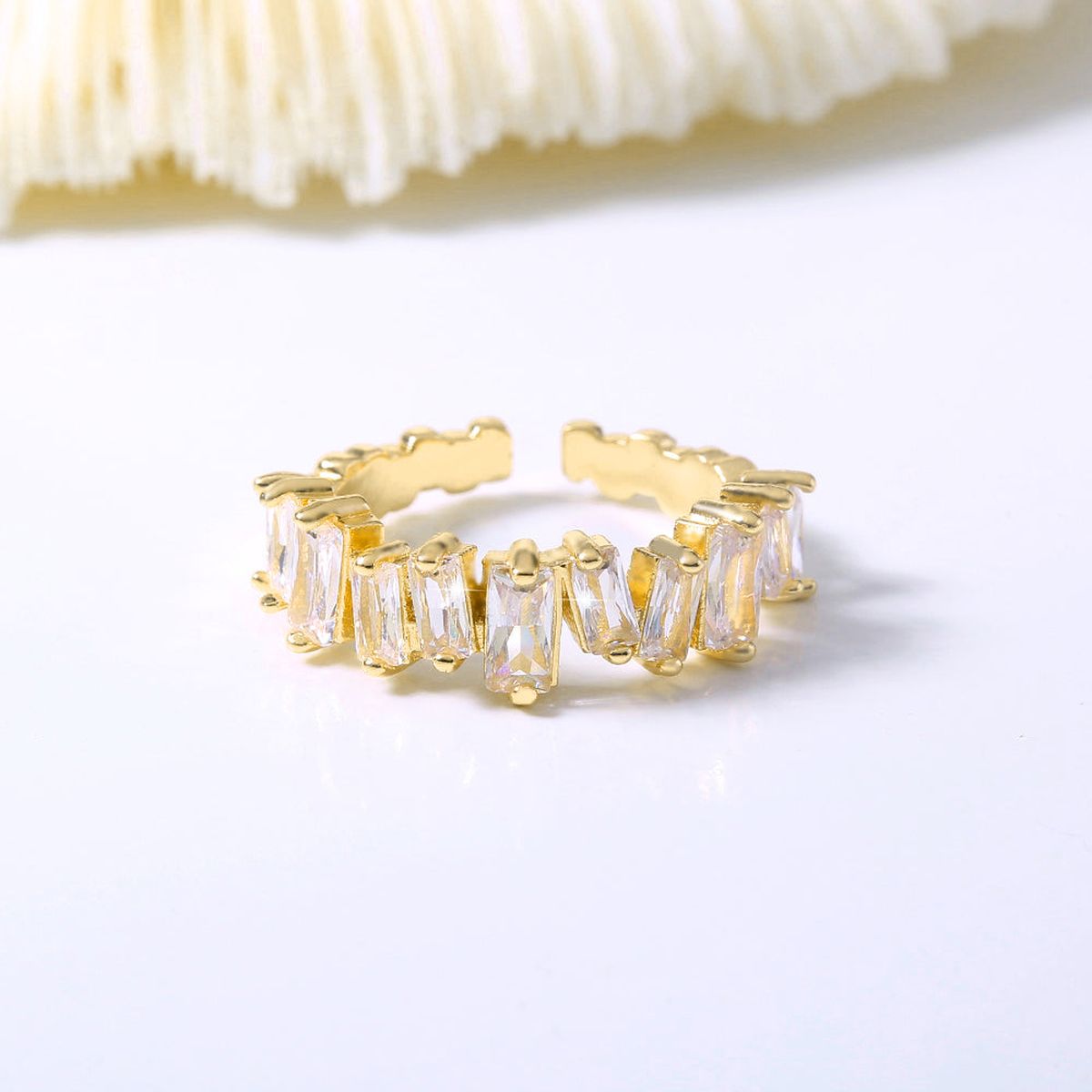Eternity Baguette CZ 18K Gold Free Size Open Back Ring Bulk Main image