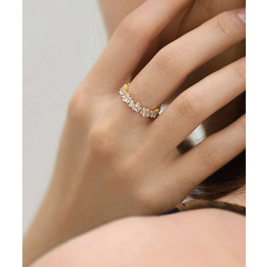 Eternity Baguette CZ 18K Gold Free Size Open Back Ring Bulk