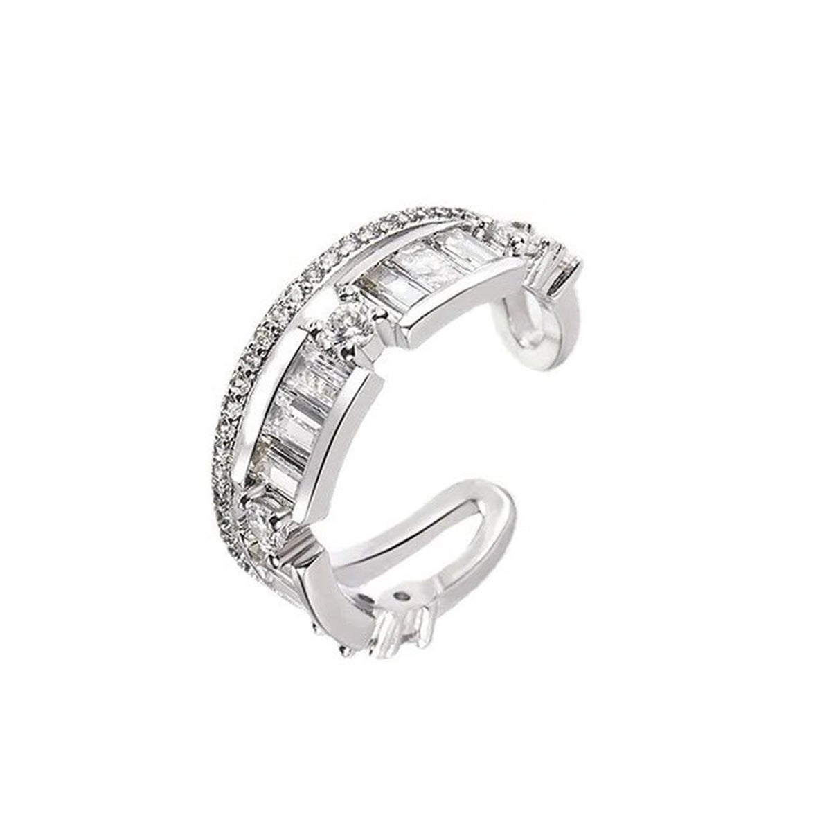 Smart Cubic Zirconia 18K Silver Free Size Open Back Ring Women Bulk