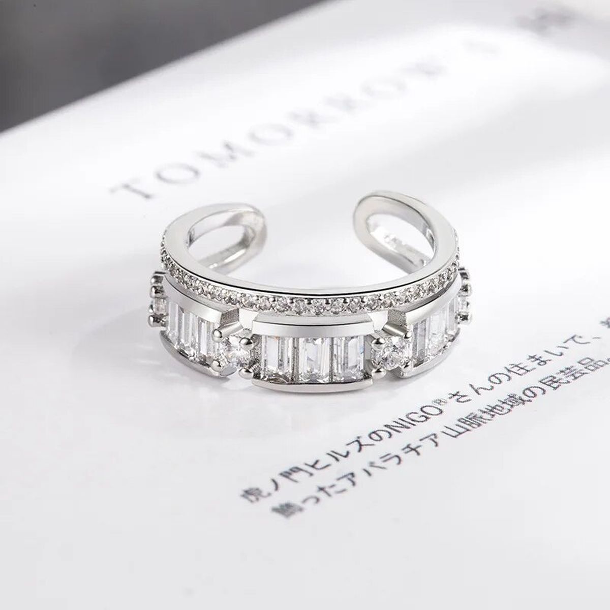 Smart Cubic Zirconia 18K Silver Free Size Open Back Ring Women Bulk