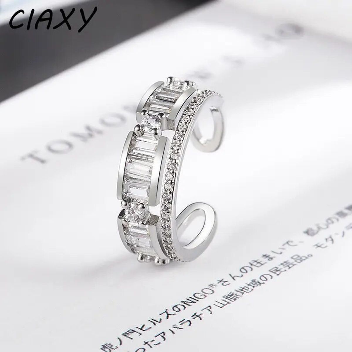 Smart Cubic Zirconia 18K Silver Free Size Open Back Ring Women Bulk