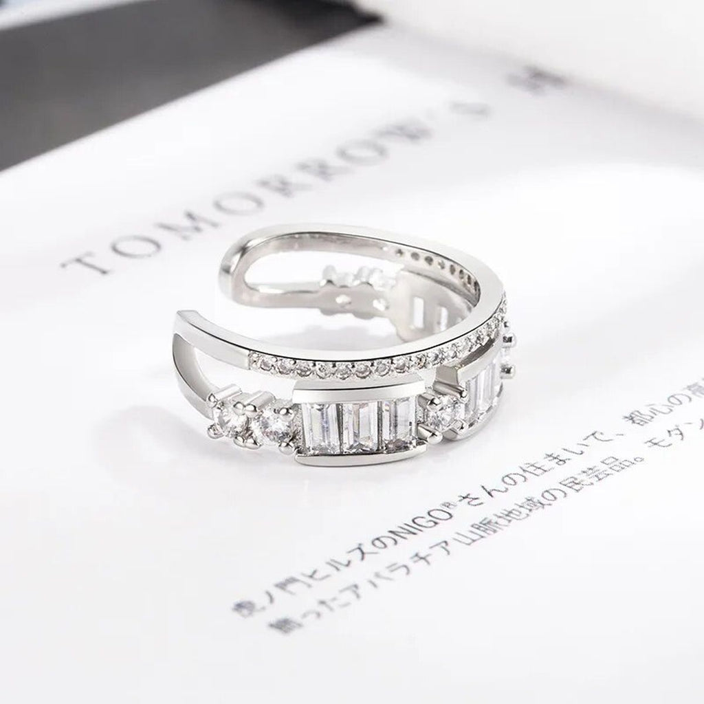Smart Cubic Zirconia 18K Silver Free Size Open Back Ring Women Bulk