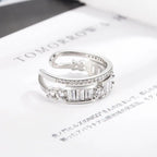 Smart Cubic Zirconia 18K Silver Free Size Open Back Ring Women Bulk