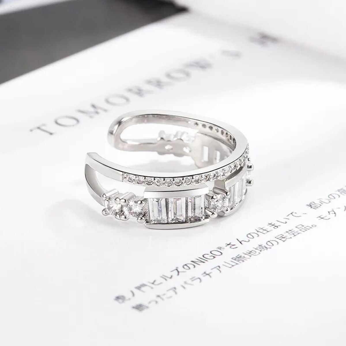 Smart Cubic Zirconia 18K Silver Free Size Open Back Ring Women Bulk