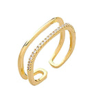 Dual Layer Square CZ 18K Gold Free Size Open Back Ring Bulk