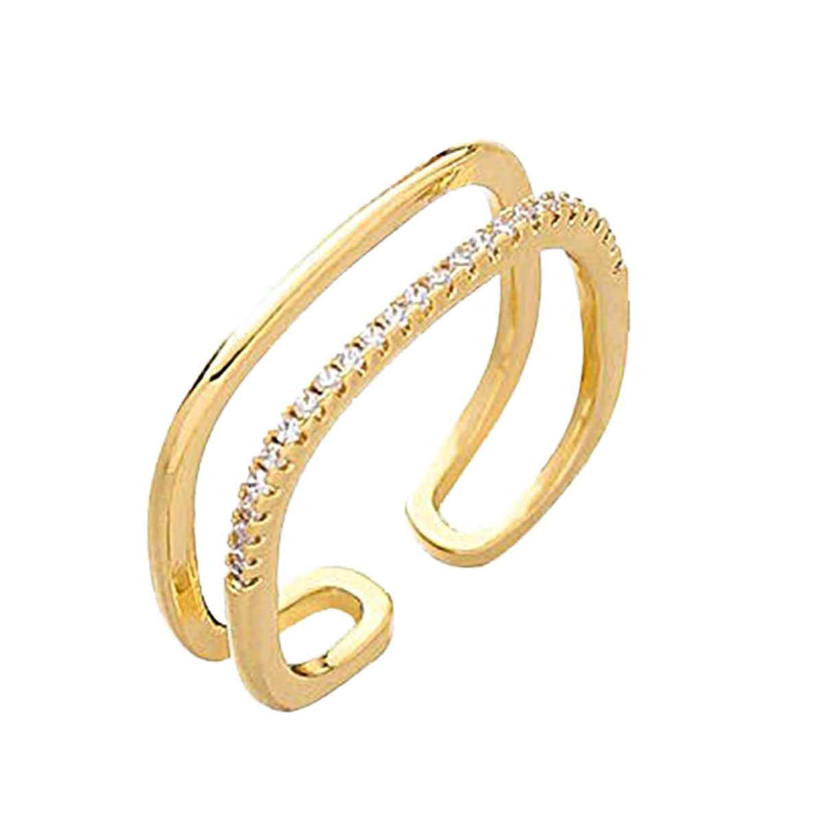 Dual Layer Square CZ 18K Gold Free Size Open Back Ring Bulk