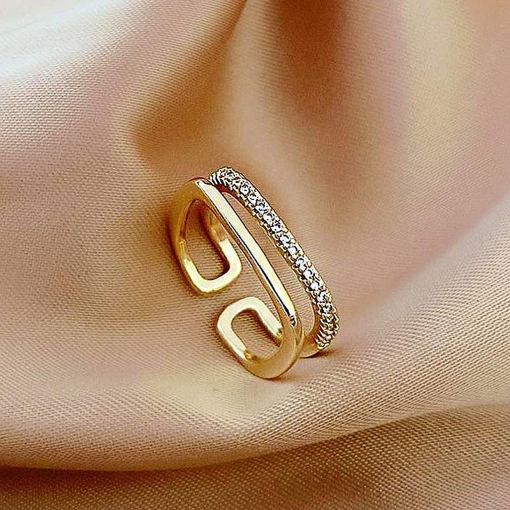 Dual Layer Square CZ 18K Gold Free Size Open Back Ring Bulk