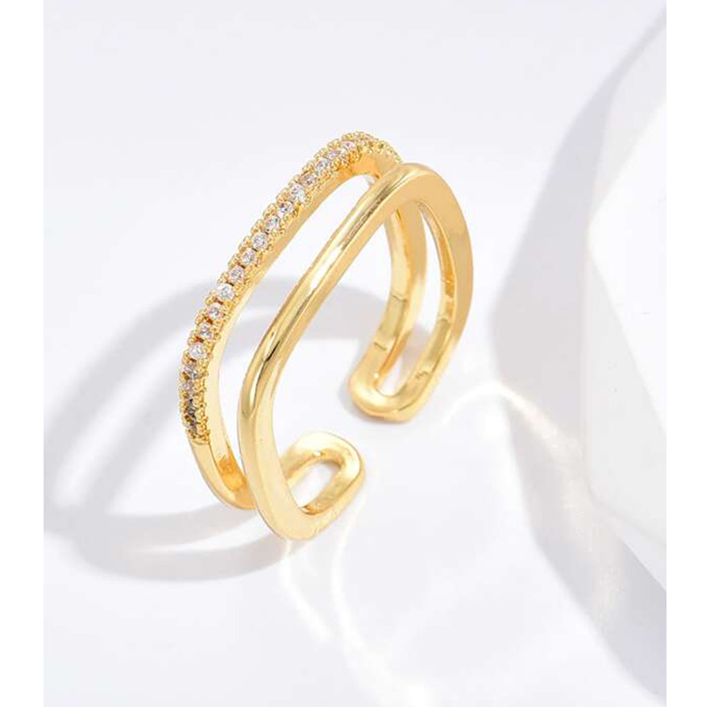 Dual Layer Square CZ 18K Gold Free Size Open Back Ring Bulk