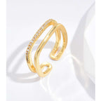 Dual Layer Square CZ 18K Gold Free Size Open Back Ring Bulk