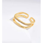 Dual Layer Square CZ 18K Gold Free Size Open Back Ring Bulk