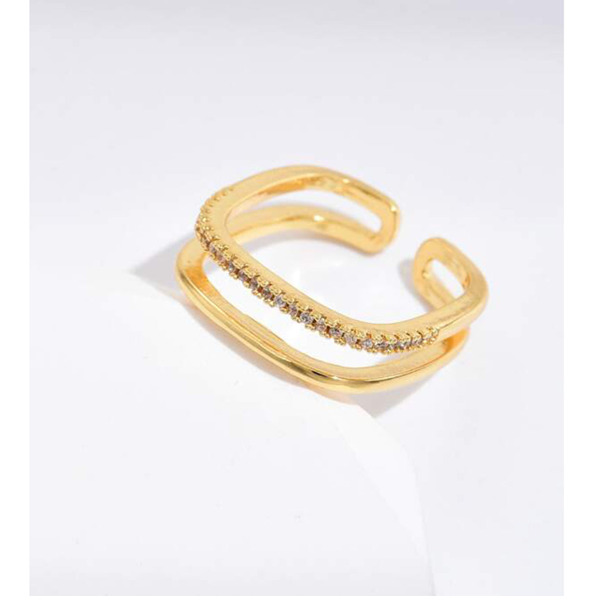 Dual Layer Square CZ 18K Gold Free Size Open Back Ring Bulk