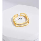 Dual Layer Square CZ 18K Gold Free Size Open Back Ring Bulk