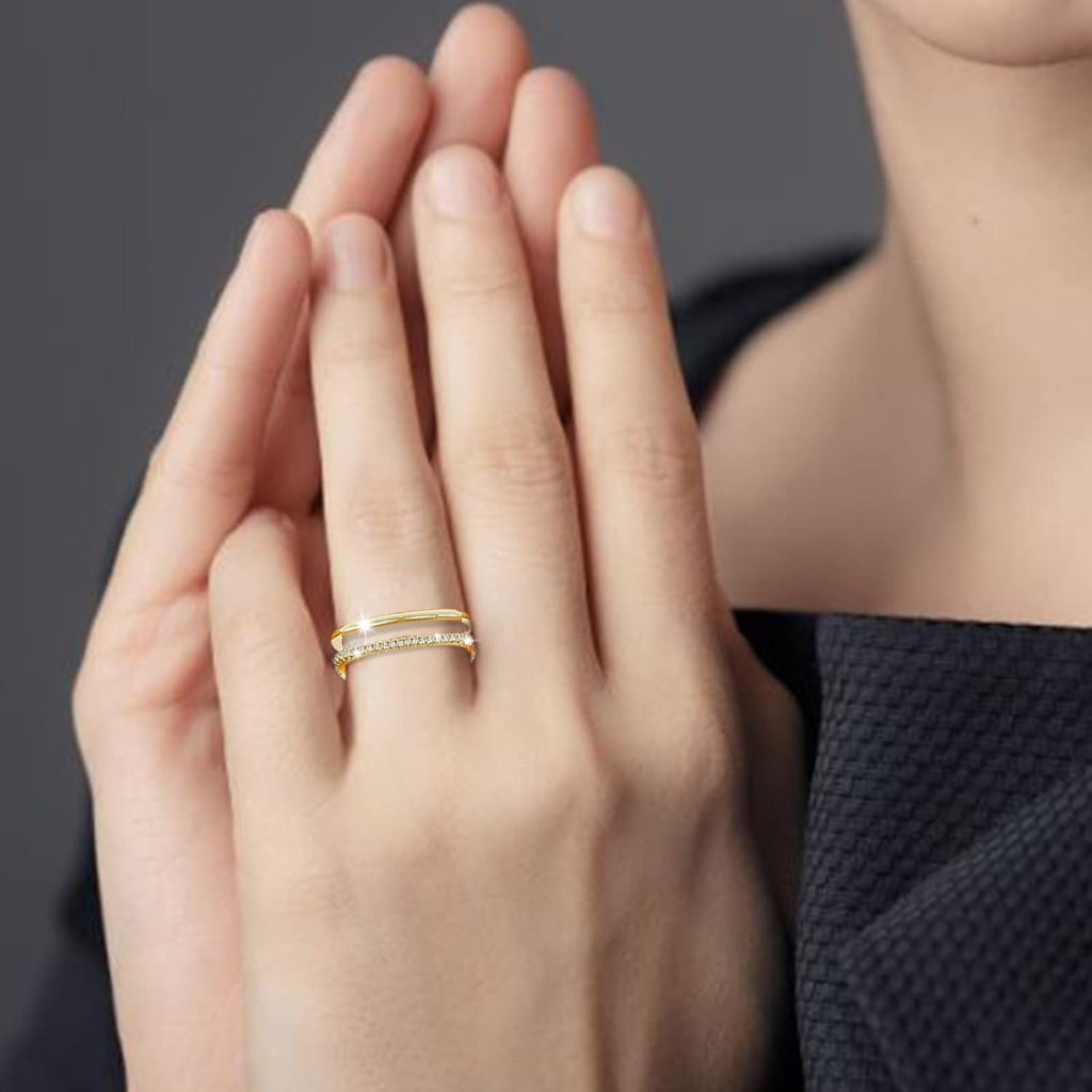 Dual Layer Square CZ 18K Gold Free Size Open Back Ring Bulk
