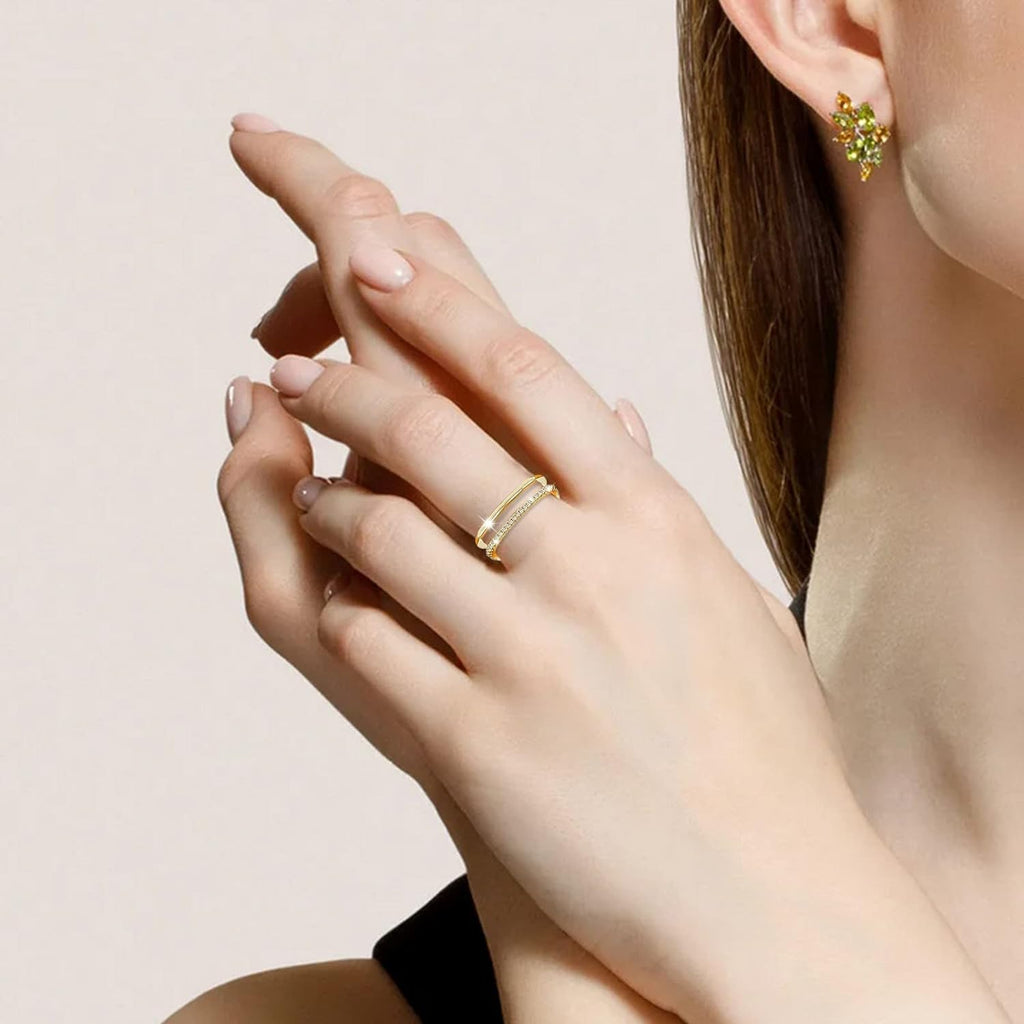 Dual Layer Square CZ 18K Gold Free Size Open Back Ring Bulk