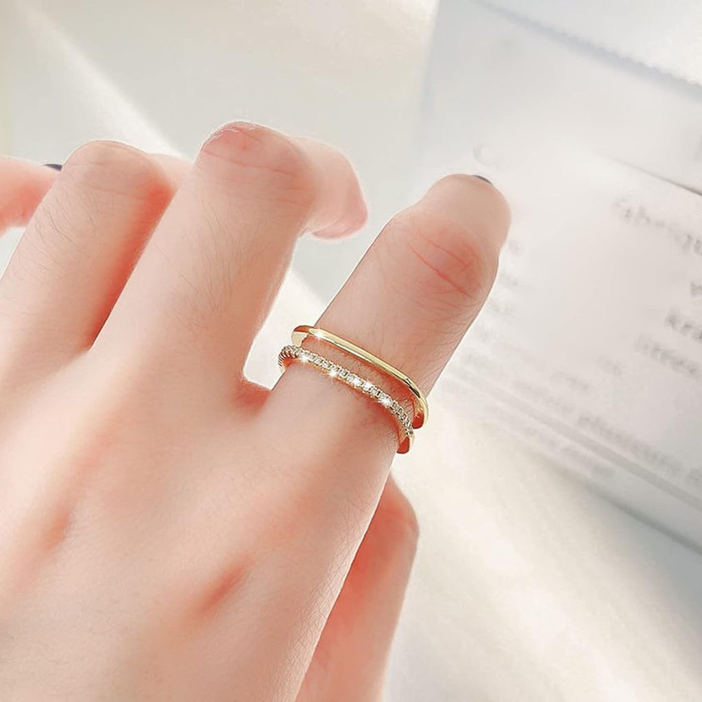 Dual Layer Square CZ 18K Gold Free Size Open Back Ring Bulk