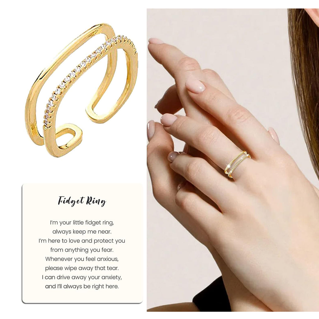 Dual Layer Square CZ 18K Gold Free Size Open Back Ring Bulk