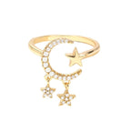 Crescent Moon Star CZ 18K Gold Free Size Open Back Ring Bulk