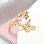 Crescent Moon Star CZ 18K Gold Free Size Open Back Ring Bulk