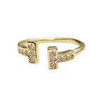 T Shape Cubic Zirconia Anti Tarnish 18K Gold Free Size Ring Women Bulk