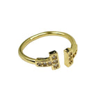 T Shape Cubic Zirconia Anti Tarnish 18K Gold Free Size Ring Women Bulk