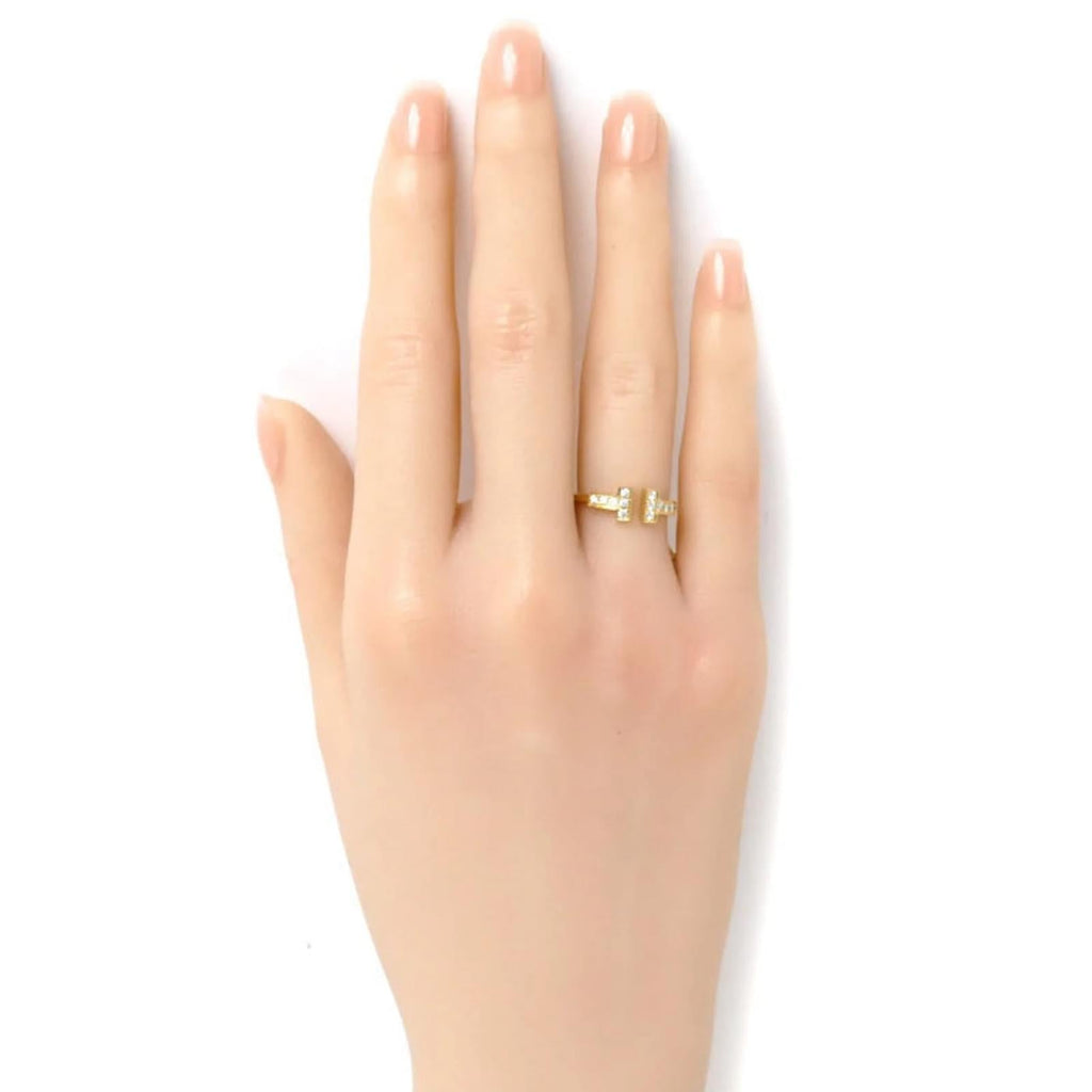 T Shape Cubic Zirconia Anti Tarnish 18K Gold Free Size Ring Women Bulk