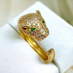 Panther Face Cubic Zirconia Anti Tarnish 18K Gold Free Size Ring Bulk