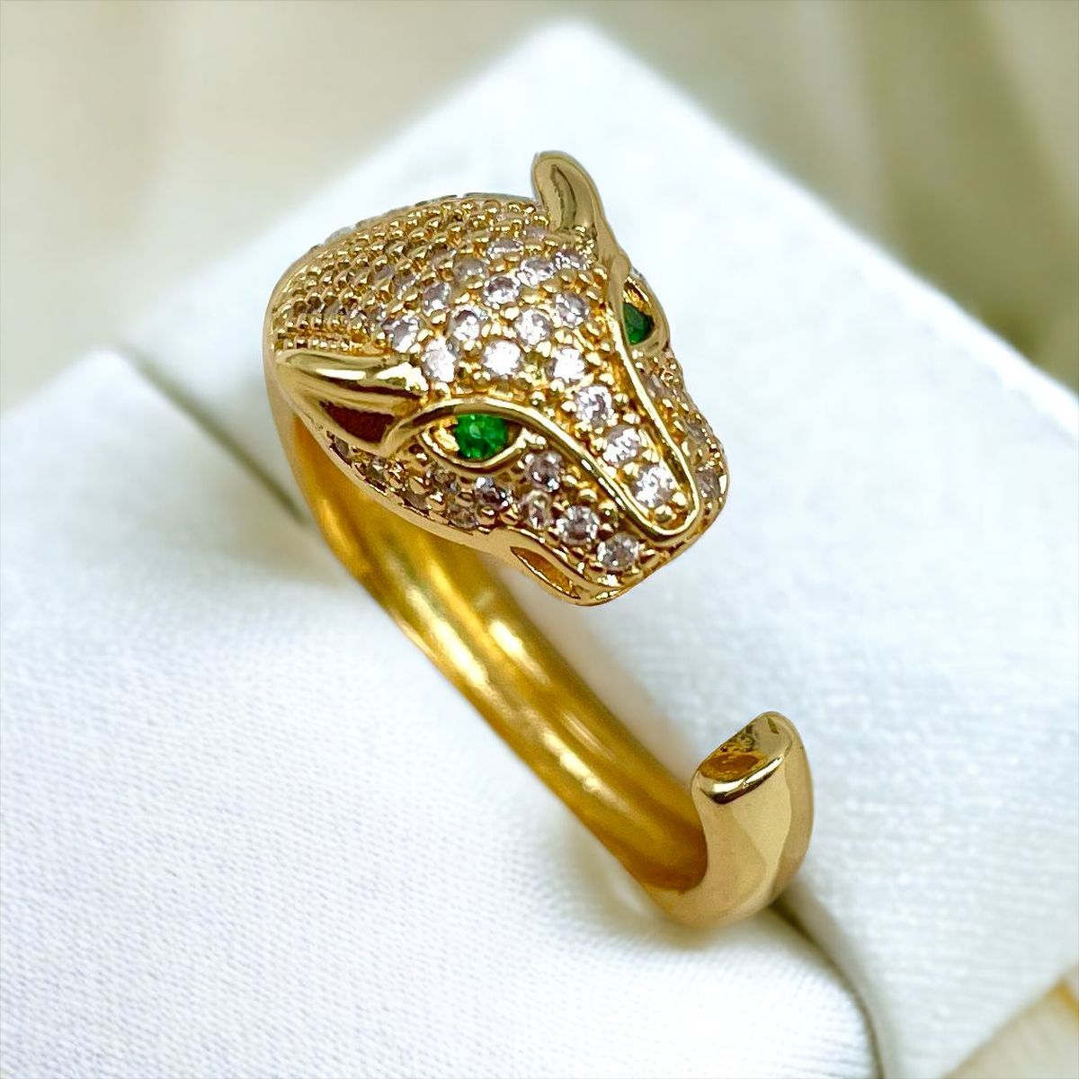 Panther Face Cubic Zirconia Anti Tarnish 18K Gold Free Size Ring Bulk
