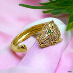 Panther Face Cubic Zirconia Anti Tarnish 18K Gold Free Size Ring Bulk