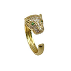 Panther Face Cubic Zirconia Anti Tarnish 18K Gold Free Size Ring Bulk