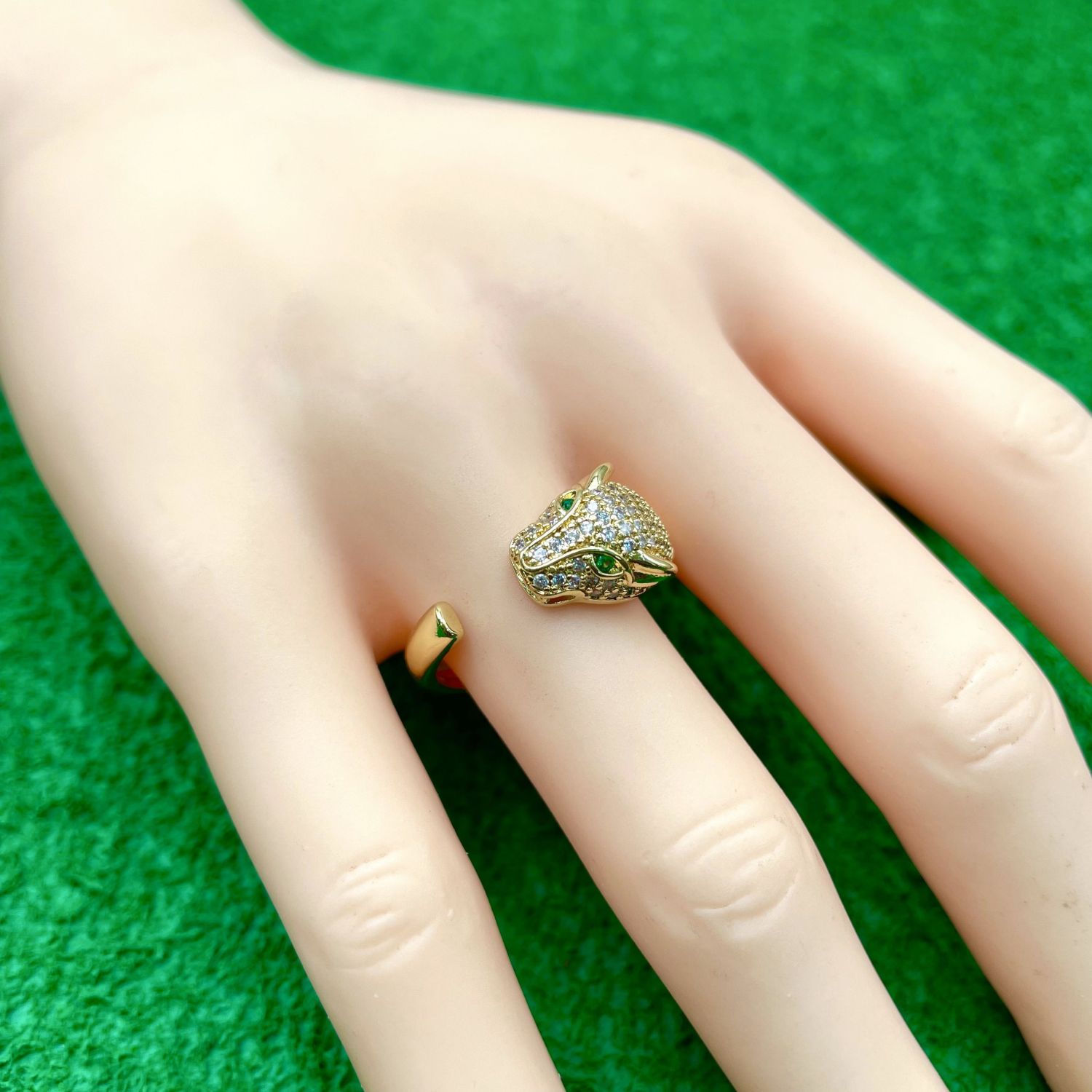 Panther Face Cubic Zirconia Anti Tarnish 18K Gold Free Size Ring Bulk