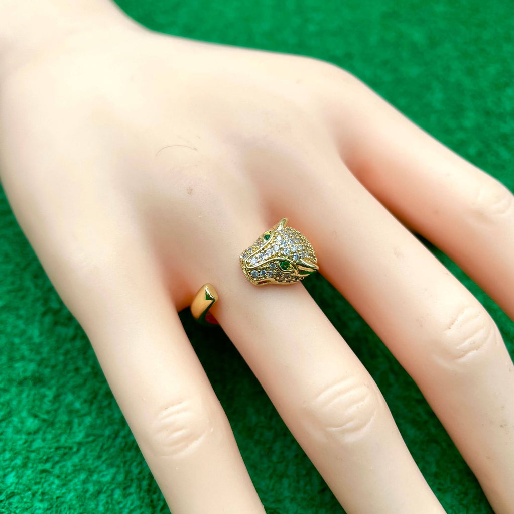 Panther Face Cubic Zirconia Anti Tarnish 18K Gold Free Size Ring Bulk