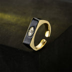 Black Enamel Evil Eye 18K Gold Anti Tarnish Open Back Ring Women Bulk