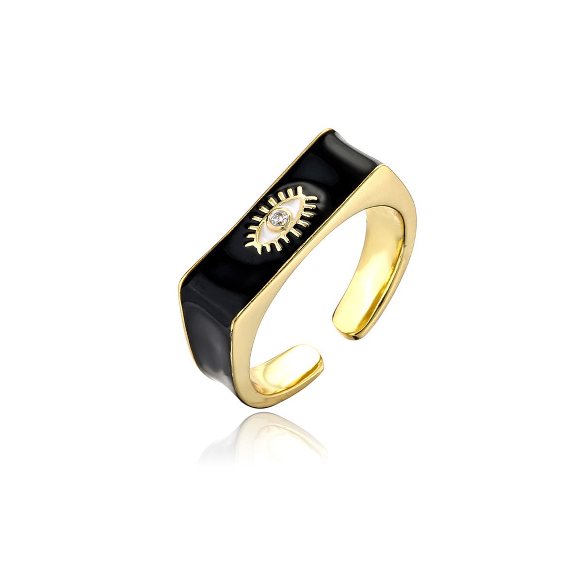 Black Enamel Evil Eye 18K Gold Anti Tarnish Open Back Ring Women Bulk