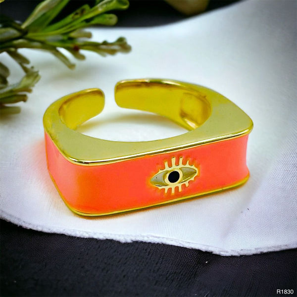 Black Enamel Evil Eye 18K Gold Anti Tarnish Open Back Ring Women Bulk Main image