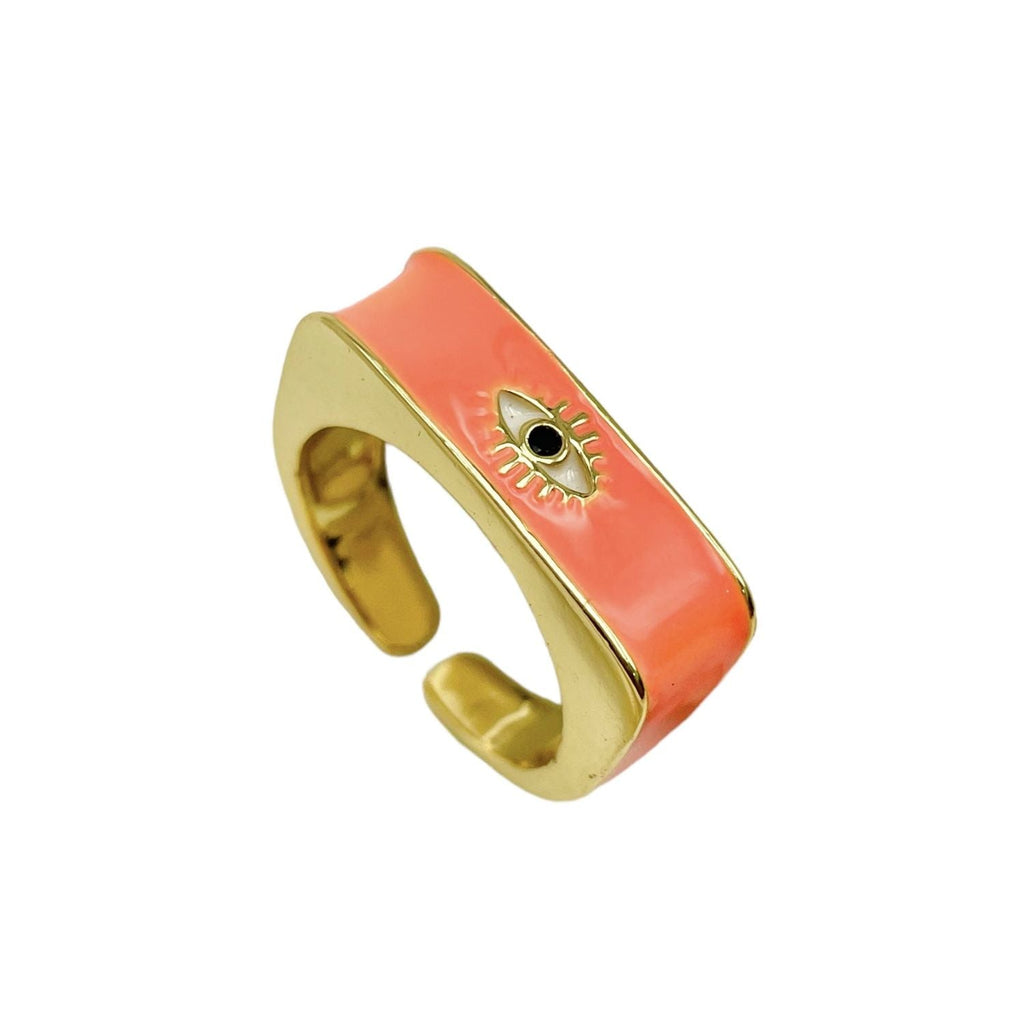 Black Enamel Evil Eye 18K Gold Anti Tarnish Open Back Ring Women Bulk