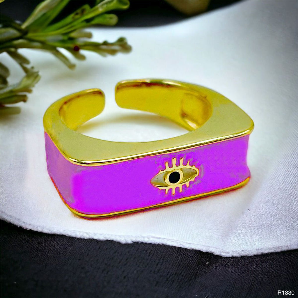 Black Enamel Evil Eye 18K Gold Anti Tarnish Open Back Ring Women Bulk